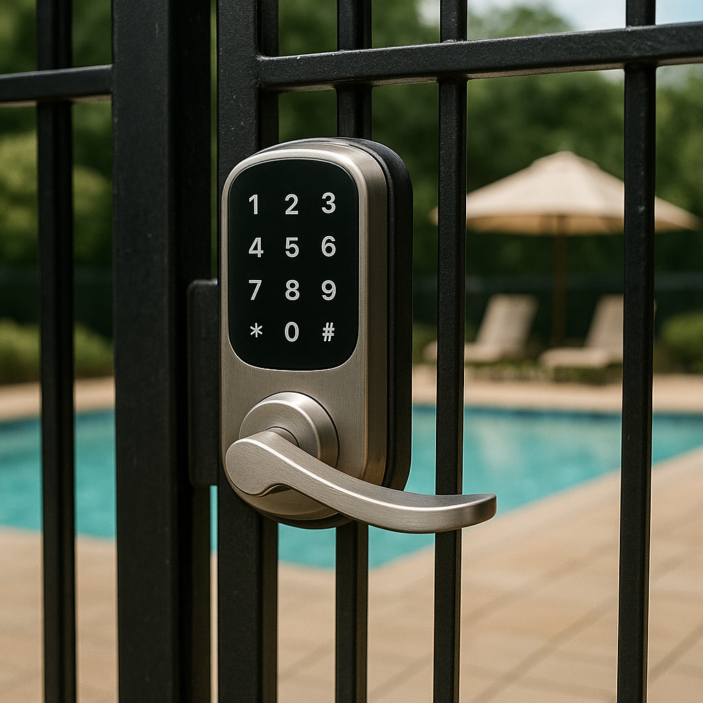 smart lock on swimming pool door smart lock on swimming pool door