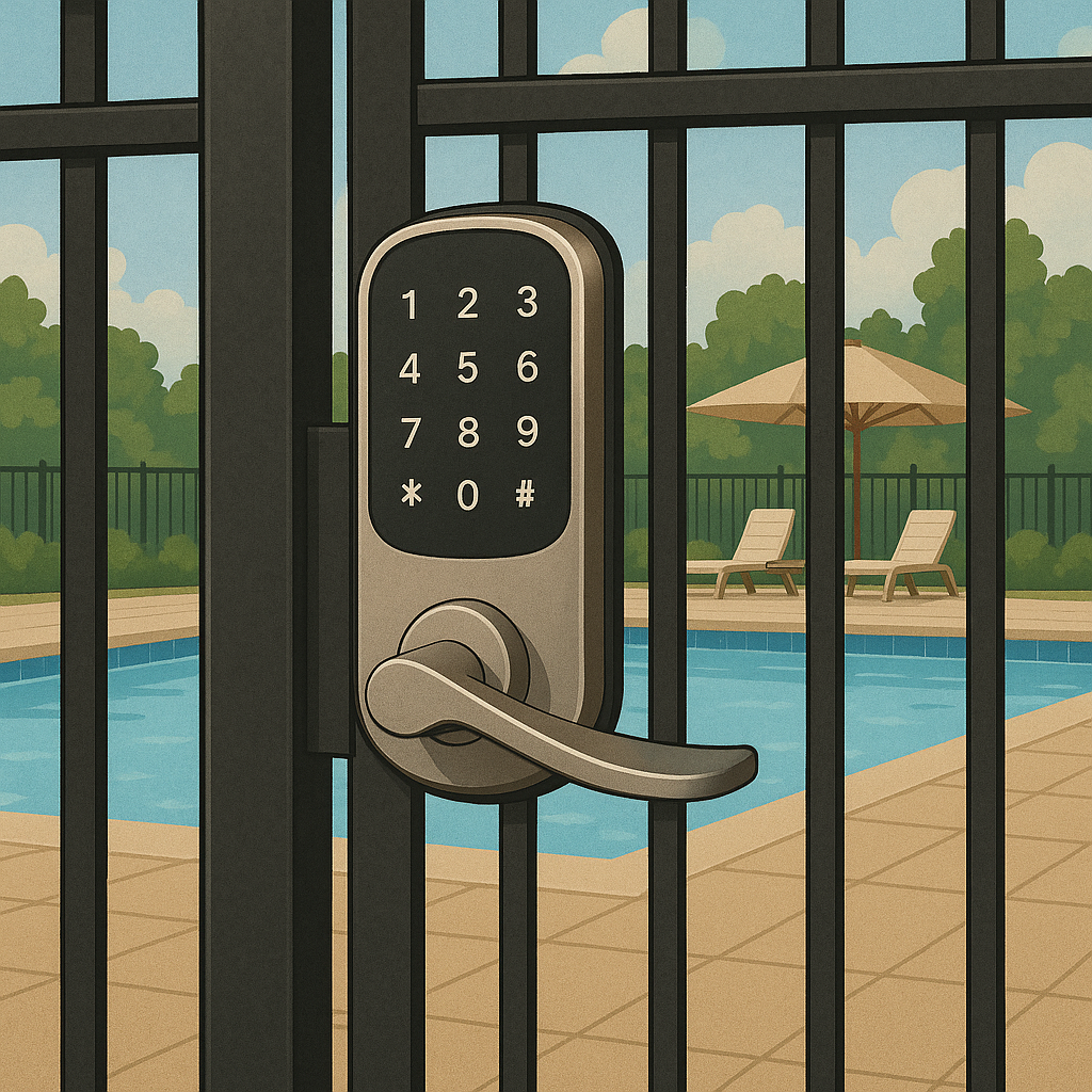 smart lock on swimming pool door smart lock on swimming pool door