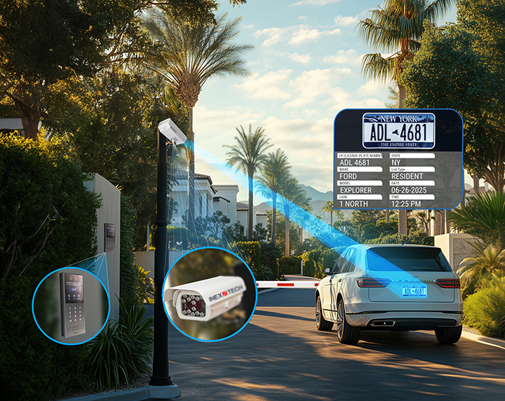 AI-powered gated community entry system with smart intercom and license plate recognition for vehicle and visitor access