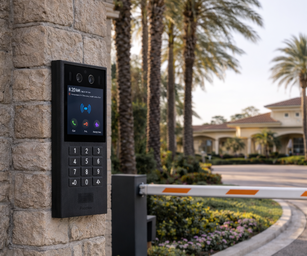 modern gated community entry system with smart intercom and keypad access